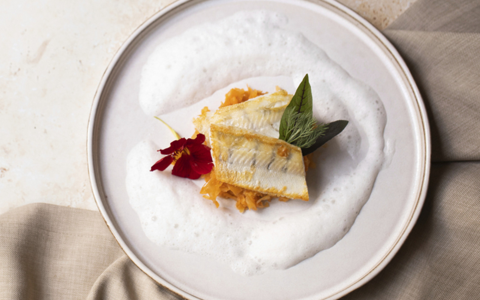 Gebratener Zander auf Paprika-Kraut mit Rieslingschaum (von Johann Lafer)