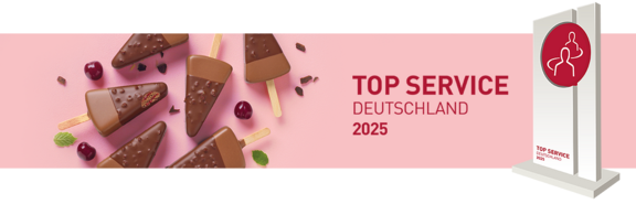 Schoko-Eisgipfel und Top Service Logo