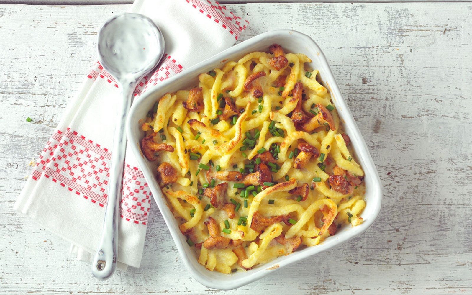 Spätzle-Pfifferling-Gratin