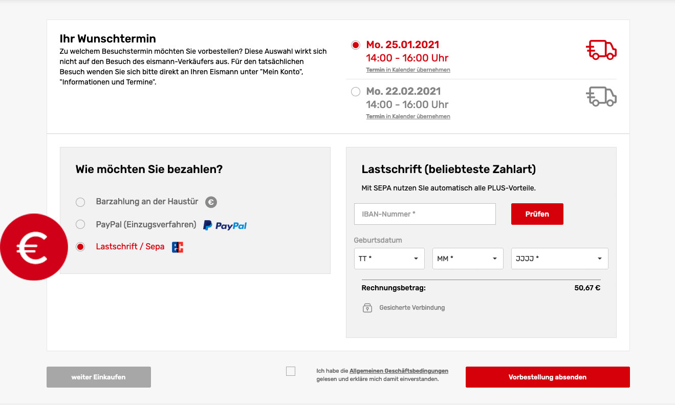 SEPA Antrag im Warenkorb SEPA Antrag im Warenkorb