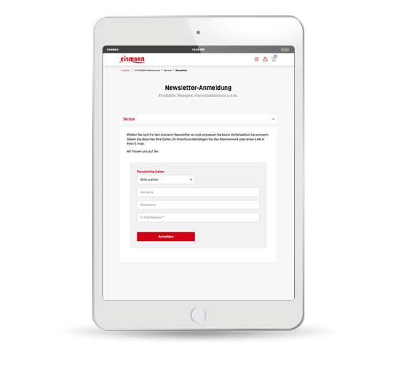 Melden Sie sich für unseren Newletter an. Tablet